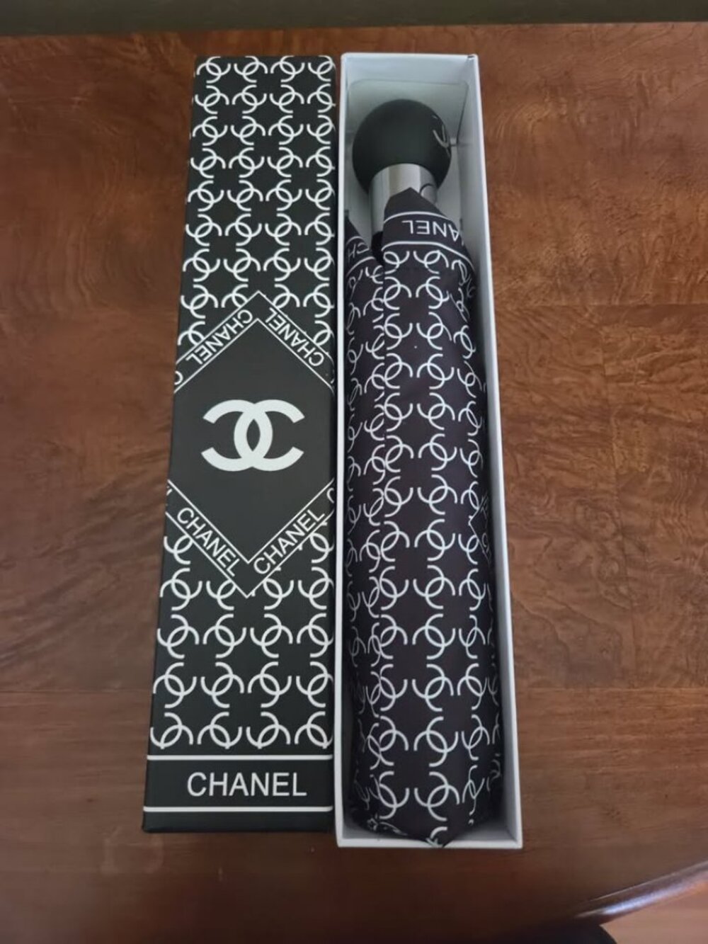 Chanel Black/White CC Monogram Folding Umbrella